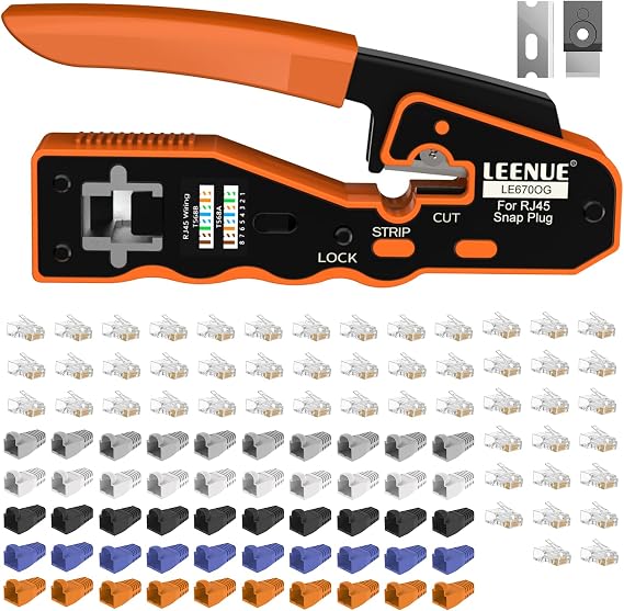 RJ45 Crimp Tool Kit, Pass Through Cat7/6/5 Ethernet Crimping Tool,