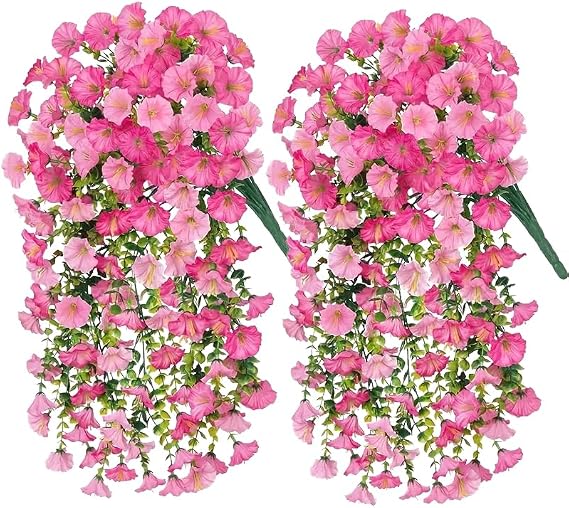 2PC Artificial Flowers Outdoor 75cm Artificial Hanging Flowers,Artificial-Plants Outdoor,Fake Hanging Baskets,UV Resistant Fake Flowers No Fade Faux Plants Garden Porch Window Box Decorating (pinkB)