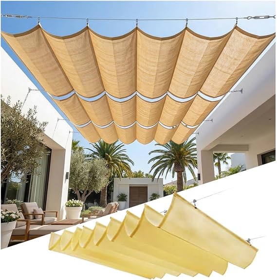 Generisch Teleskopik U şeklinde dalgalı güneş tentesi, geri çekilebilir pergola tente, UV ışınlarına dayanıklı HDPE ağ branda, bahçe kafeleri ve kış bahçeleri için dış rulo (G 1,6 x U 9 m/G 5,24 x U