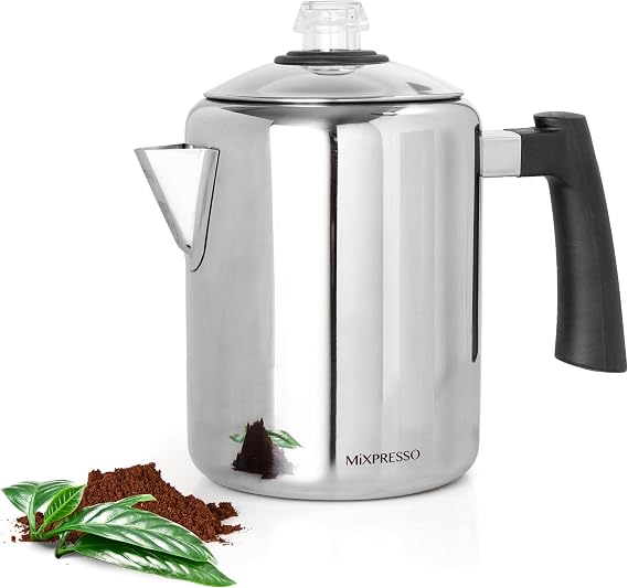 Mixpresso Stainless Steel Coffee Percolator Stove 30 oz Classic Percolator Coffee Pot Perfect for Camping Pots 5-8 Cup Stove Top Coffee Maker with Cool Touch Handle
