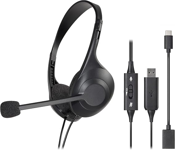 Audio Technica Headset USB Wired, Noise Canceling, Microphone, Stereo, Lightweight, Soft Ear Pads, Hand-held Controller, Antibacterial and Deodorizing Treatment, Type-A and Type-C Compatible, Windows