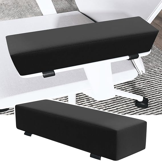 Ergonomic Memory Foam Office Chair Armrest Pads, Comfy Gaming Chair Arm Rest Covers for Elbows and Forearms Pressure Relief Set of 2 Office Chair Arm Cover Armrest Slipcover Pads Protector Black