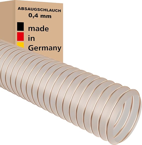Suction Hose 0.4 mm Transparent for Extraction System Spiral Hose Flame Retardant Steel Wire Insert Flex Hose Made in Germany (140 mm 5 m)