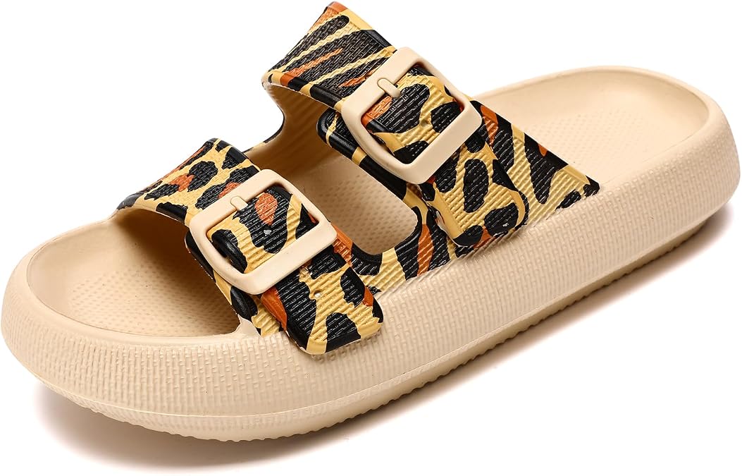 Cloud Sliders Women Men Sandals with Adjustable Buckles,Shower Bathroom Non-Slip Quick Drying Open Toe Super Soft Comfy Thick Sole slippers Indoor Outdoor
