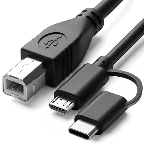 Type-C + Micro USB to USB-B Yazıcı/MIDI Bağlantı Kablosu (1 METRE) - Printer, Tarayıcı, MIDI Klavye, Ses Kartı, Dijital Piyano - DJ ve Müzik Ekipmanları Uyumlu