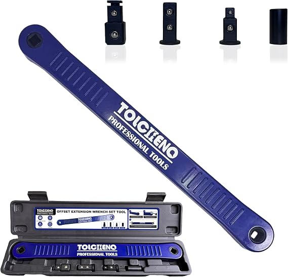 Offset Extension Wrench Impact, Pro Zero Offset Extension Wrench Tool with 1/4", 3/8", 1/2" Square Drive Adapters - Impact Offset Extension Wrench for Tight Spaces (Blue)