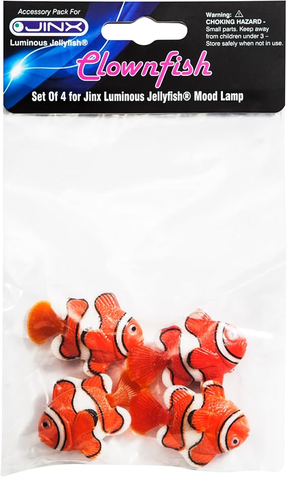 Jinx Luminous クラゲ カクレクマノミアクセサリーパックランプ – 海をテーマにしたムードライト水族館の装飾用の鮮やかな色の海洋魚オーナメント4個セット