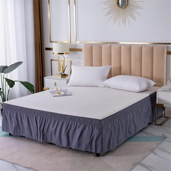 Morbuy Elasticated Bed Skirt Ruffle, Microfiber Bed Skirt Dust Ruffle Bed Valance Skirt Wrap Around Bed Skirt Three Sides Elastic Band for Single Double King (Grey blue,120 * 200+38cm)