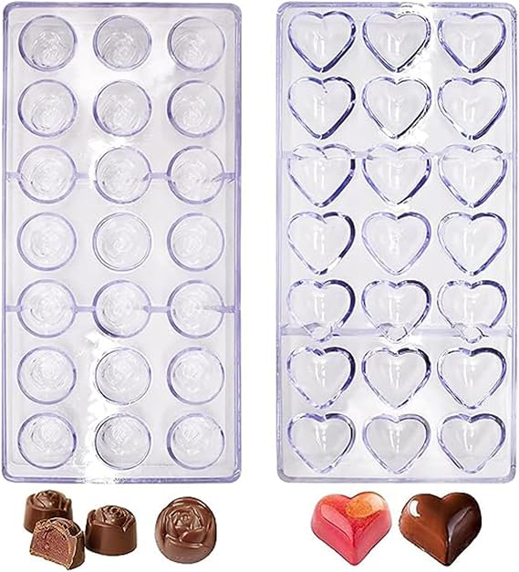 Transparent Chocolate Mould Pack of 2 3D Chocolate Moulds Polycarbonate Chocolate Moulds Baking Mould Pastry Tool Baking Mould Bakeware Pan for Chocoate Cakes Sweets 21 Grids (2)