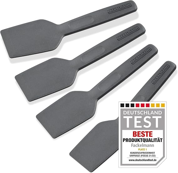 Fackelmann Statement Spatula for Raclette Set of 4 - Scraper with Ergonomic Handle and Thumb Recess - Raclette Slider in Practical Pack of 4 - Approx. 15.5 x 4 x 1 cm Grey