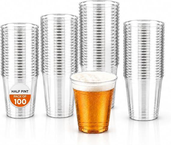 BH | Clear Plastic Reusable Half Pint Cups | 300ml | Pack of 100