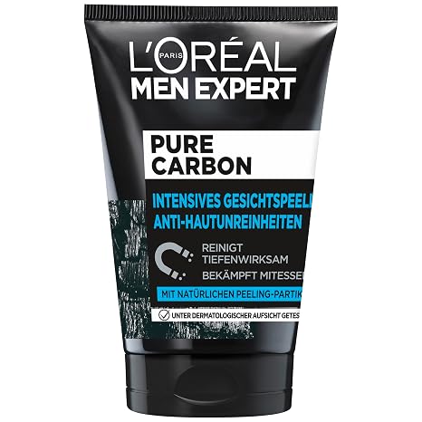 L'Oréal Men Expert Pure Charcoal Coal Face Scrub for Blemished Greasy and Oily Men's Skin and Blackheads Pore Cleanser for Clear Skin (1 x 100 ml) Parent