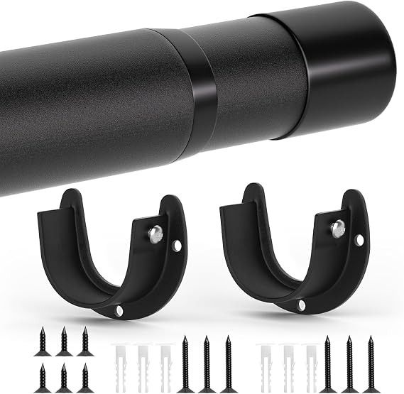 GOOWIN 43-95cm Extendable Wardrobe Rail,32MM Heavy Duty Wardrobe rod with Screws and End Sockets for Clothes,Wardrobe,Bathroom (Black)