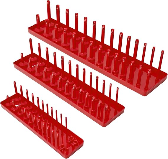 AIUITIO 3PCS Socket Organizer Tray Set, SAE Socket Storage Trays, 1/4-Inch, 3/8-Inch & 1/2-Inch Drive Deep and Shallow Socket Holders for Toolboxes