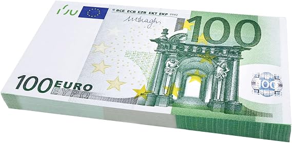 Scratch Cash 100 x € 100 Euro money to play (size increases by 125% compared to real)