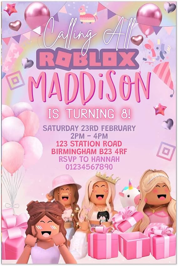 Roblox Invitations, Personalised Gaming Birthday Party Invites, Boys, Girls, Roblox Invites | PACK OF 10 WITH ENVELOPES