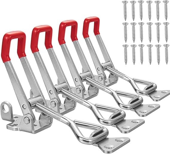 4 Pack Metal Toggle Latch,Box Closure Tension Lock Toggle Clamp Latch Adjustable Toggle Latch Quick Release Toggle Catch Latch for Tool Boxes Trunk Cases (Silver with Keyhole)