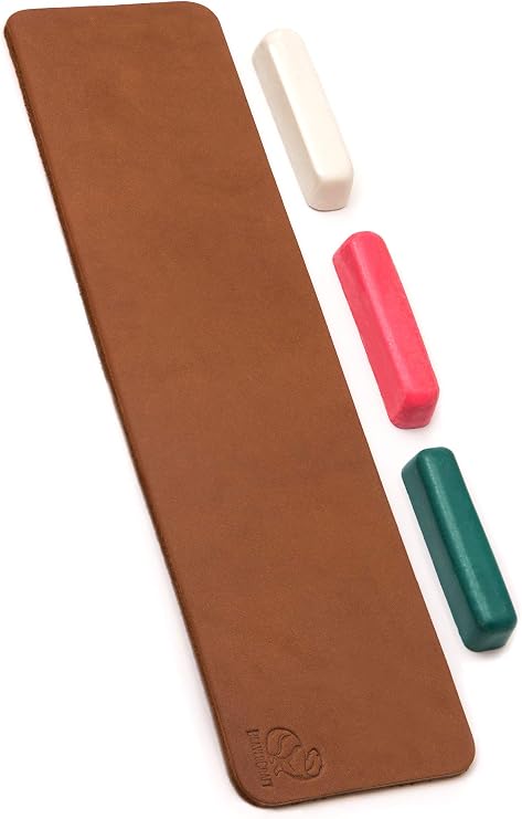 BeaverCraft Leather Strop for Knife Sharpening LS7P03 - Knife Sharpening Kit with 3 Polishing Compounds - 7 x 30 cm Stropping Block - Stropping Leather Kit - Sharpener Double Sided
