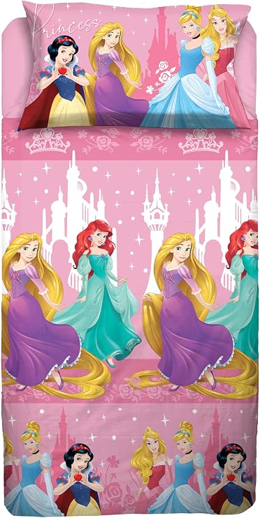 Princess, Single Bed Sheet Set, Disney Sheet Set, Flat Sheet, Fitted Sheet, Pillowcase, Pink, Disney, 100% Cotton, Official Product