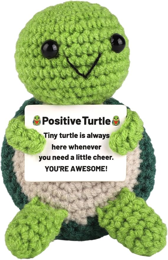 TOYMIS Positive Sea Turtle, Mini Knitted Turtle Tiny Emotional Support Turtle Encourage Crochet Animals Knitted Wool Crochet Turtle for Inspirational Motivational Cheer Up Gift for Women(Green)