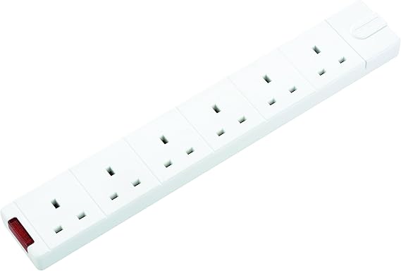Masterplug SXG-MP Permaplug Range Six Socket Trailing Socket with Power Indicator, without Plug and Cable, 13 Amp, White