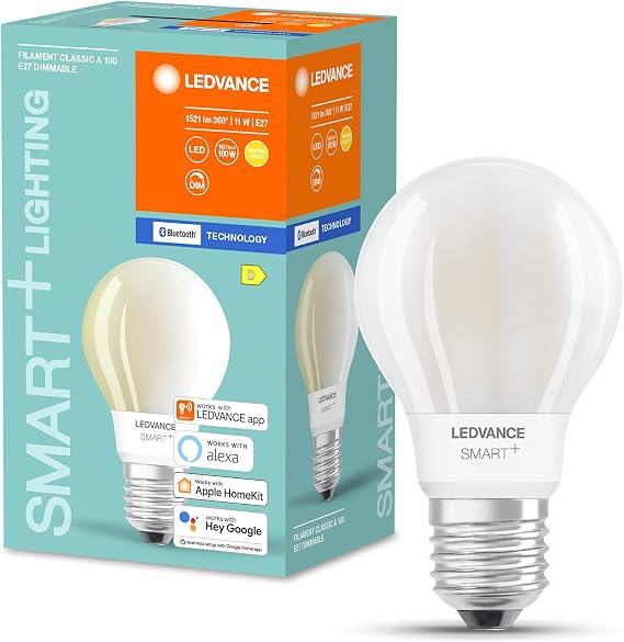 LEDVANCE Smart Dimmable Filament LED Lamp Specially for Alexa Matte Bulb Shape with E27 Socket Zero Touch Setup Easy Setup Just Click Setup Warm White (2700K) 100W Replacement ZTS-Ready [Energy Class D]