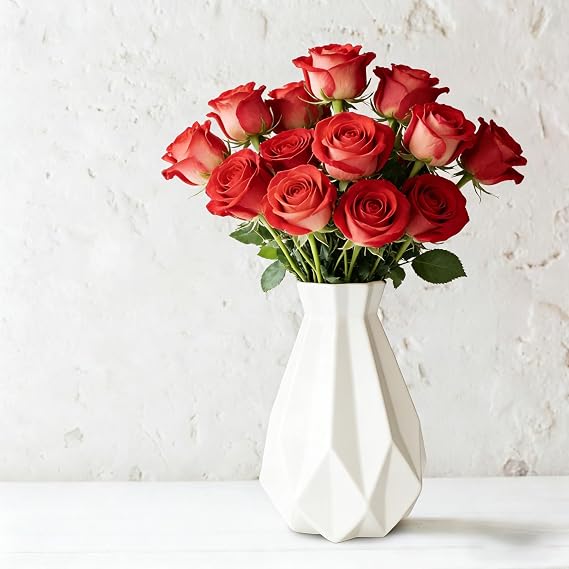 Plastic Vase for Flowers - Rustic Style White Geometric Desktop Decorative Vase Large Bottles for lego Flowers Bouquet Hydroponic Arrangement Wedding Home Office Romantic Decoration