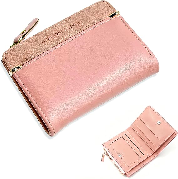 Heyung Leather Wallet PU Small Purses for Women,Ladies Purse with Zipper Multiple Card Slots,Dark Pink Bifold Card Holder,Coin Pocket,Women's Wallets,Coin Purse for Card,Bill,Cash,Cion