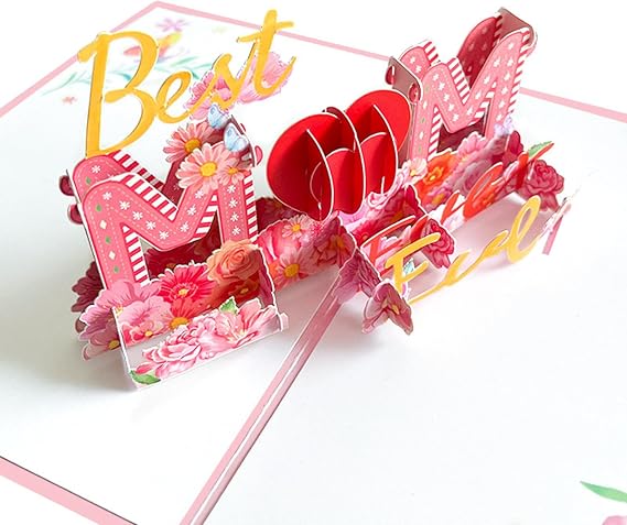 Mother's Day Greeting Card Creative 3d Three-dimensional Card Holiday Birthday Gift Mom Gift Blessing Message, s642粉色#最好的妈妈