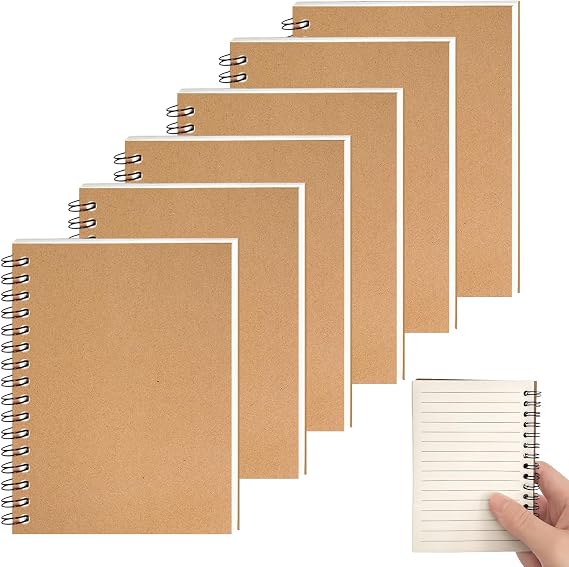 Notebook Notepad Ruled A6 Spiral 6 Pack 100 Pages Brown