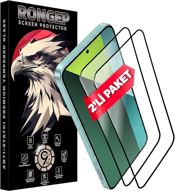 Rongep [2'lİ Paket] Redmi Note 13 Pro 5G için Ekran Koruyucu 9H Sertlikte Anti-Static Temperli Cam Netlik ve Dokunmatiği Etkilemeyen Çizik ve Darbelere Karşı Redmi Note 13 Pro 5G Ekran Koruyucu