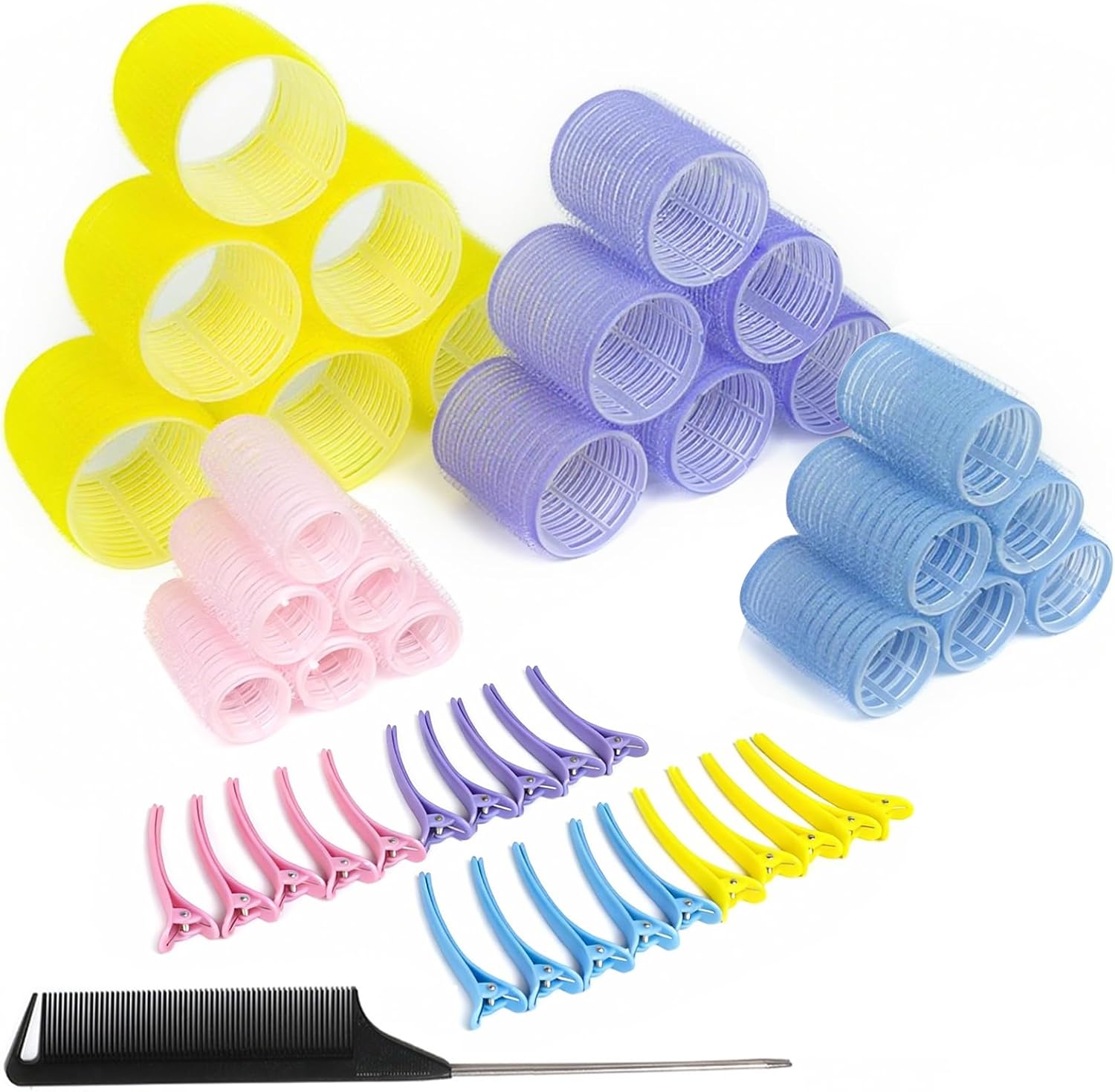 45 Pcs Hair Rollers with Clips, Curlers Rollers for Hair Volume 4 Sizes (60/48/36/25mm) with 20 Pcs Clips, for Long, Medium, Short, Thick & Fine Hair