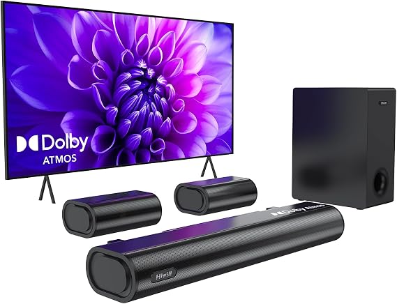 Hiwill 5.1CH Dolby Atmos Soundbar for Smart TV, Small Room Sound Bar with 2 Wired Rear Speakers Surround Sound System, 5.25'' Wired Subwoofer Home Theater TV Speaker, HDMI eARC/ARC/OPT/Bluetooth, 2025