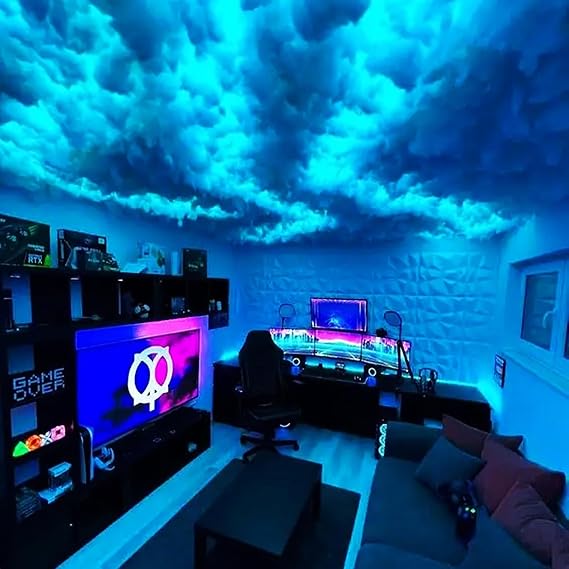 3D Thundercloud LED Light Kit DIY Cotton Cloud Lights Creative Thunder Cloud Lamp Music Sync Multicolor Atmosphere Strip Light Wall Ceiling Lights for Bedroom Gaming Room Party,2m/6.5ft