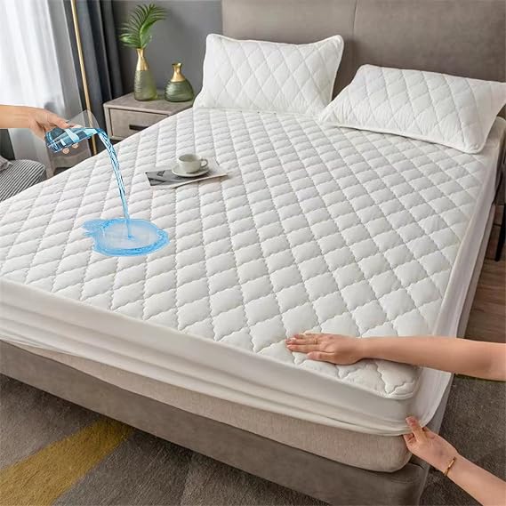 Waterproof Mattress Protector King Size Bed with 30CM Extra Deep Skirt, Fitted Sheet Protects King Size Mattress Protector, Anti Allergy Breathable Mattress Bed Sheet Covers (150x200cm)