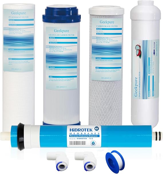 Geekpure 5-Stage Reverse Osmosis Filter Set with 75 GPD NSF Membrane