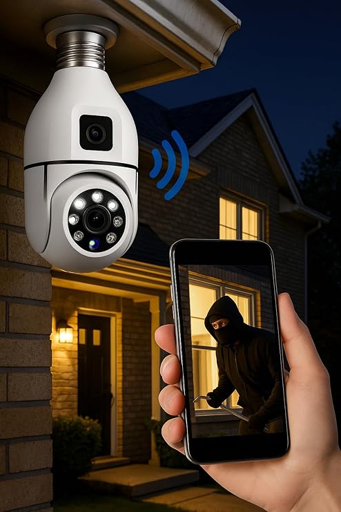 Wi-Fi Çift Lensli Ampul Kamera | 1080P Full Hd | 2Mp 2.4G | Gece Görüşlü Uzaktan Izleme Güvenlik