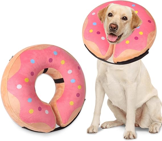 Dog Collar for After Surgery, Protective Dog Inflatable Recovery Collar Neck Dount Cone for Dogs Cats Prevent Licking (Pattern Pink S)
