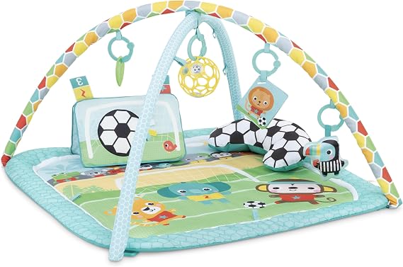 Bright Starts Grip And Kick Oball Aktivite Spor Salonu, Futbol Teması, 4 Oyun Modu, Yüzüstü Pozisyon Minderi, Işık Ve 30+ Melodi, Çıkarılabilir Oyun Kemeri, Yıkanabilir Mat, Unisex, Yenidoğan
