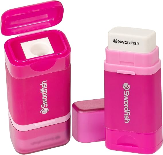 Swordfish Combo Pencil Sharpener with Mess-Free Canister and Eraser [Pack of 1] Pink [40365]