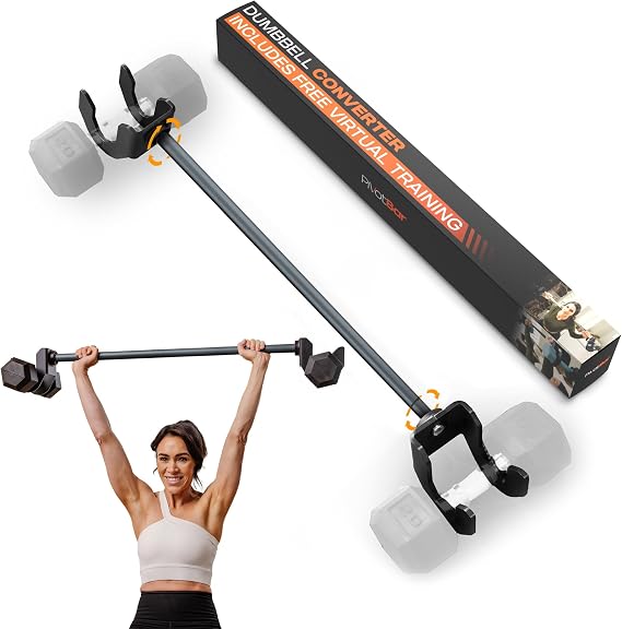 Dumbbell Barbell Converter Bar, Self-Balancing, 200LB Weight Capacity, fits all dumbbell sizes