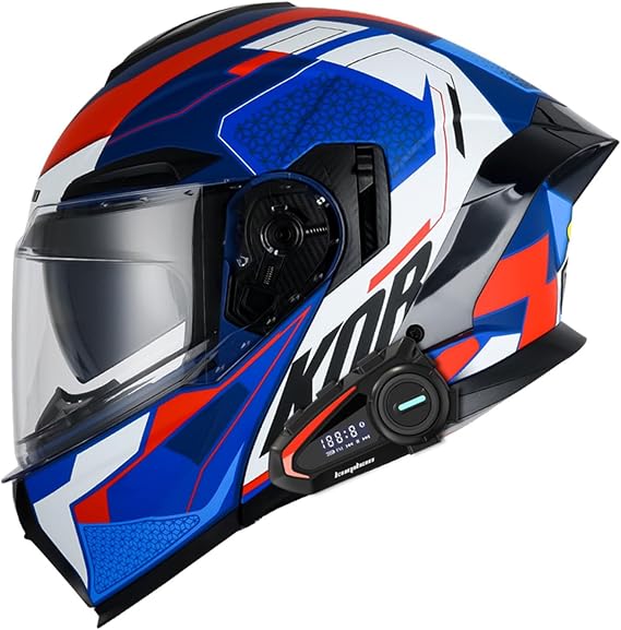 Motorcycle Helmet Bluetooth Flip-up Motorcycle Modular Helmet Anti-fog Dual Visor DOT/ECE Approved Modular Flip up Front Motorcycle Helmet for Men Women Adult