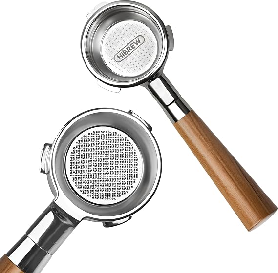 HIBREW 58mm 3 Ear Bottomless Portafilter Only for H10A Coffee Machine - Stainless Steel with Rosewood Handle - Advanced Espresso Tool for Coffee Enthusiasts