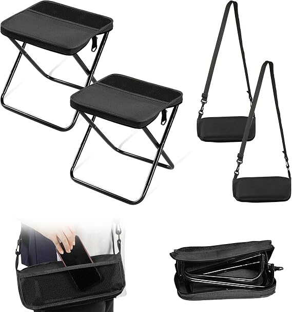 2PCS Portable Foldable Backpack Stool for Camping, Small Folding Chair for adults, Lightweight Mini Pocket Fold Up Telescopic Stools for Fishing Travel Hiking Garden Outdoor Indoor(2* Black, Small)