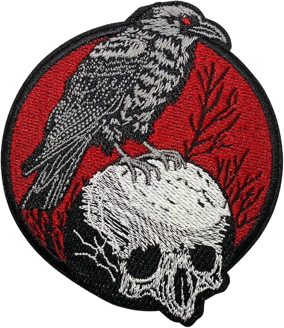 Gothic Skull Raven Patch – 4 inches, Cool Colorful GOTG Skull Ravens Patch – Embroidered Goth Patches Iron On/Sew On