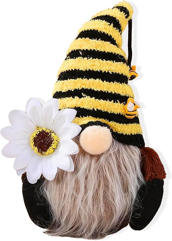 Bee Gnome Plush Doll Decoration, Bumble BEE GNOME Home Spring Decor, Gnome Doll Dwarf Figurines for Garden Home Farmhouse Kitchen Decor, Bee Party Gift Knitted Wool Ornaments for World Bee Day