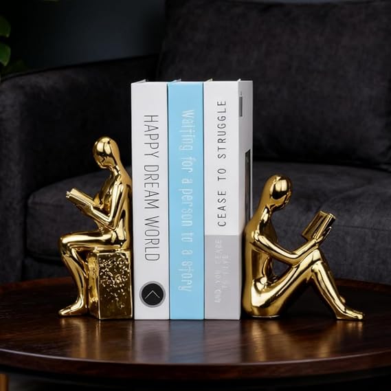 2 Pack Book Ends for Shelves Docorative: Ceramics Bookends for Books