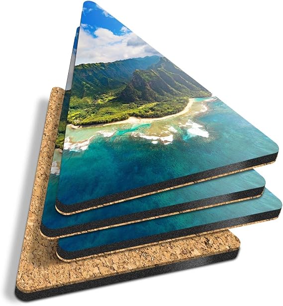 4 x Triangle Coasters - Na Pali Kauai Island Hawaii Cork Backed MDF Glossy Tea Coffee Accessory #15670