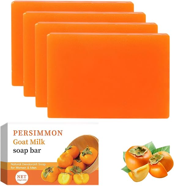 4 Pcs Persimmon Soap Persimmon Soap Bars for Body Odor Control Deeply Cleansing Nourish Face & Body Bar for Men & Women 4 * 100g