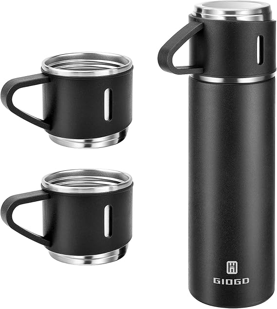 Vacuum Insulated Flask 500ml/16.9oz Stainless Steel Thermo Bottle with Cup for Coffee Water Hot and Cold Drink Flasks.(Black,Set)